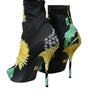 Dolce & Gabbana Black Floral Jersey Stretch Ankle Boots Shoes