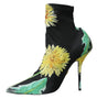 Dolce & Gabbana Black Floral Jersey Stretch Ankle Boots Shoes