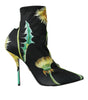 Dolce & Gabbana Black Floral Jersey Stretch Ankle Boots Shoes