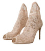 Dolce & Gabbana Beige Stretch Taormina Lace Boots Shoes