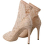Dolce & Gabbana Beige Stretch Taormina Lace Boots Shoes