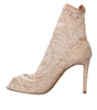 Dolce & Gabbana Beige Stretch Taormina Lace Boots Shoes