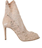 Dolce & Gabbana Beige Stretch Taormina Lace Boots Shoes