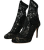 Dolce & Gabbana Black Stretch Taormina Lace Boots Shoes