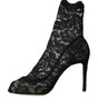 Dolce & Gabbana Black Stretch Taormina Lace Boots Shoes