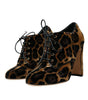 Dolce & Gabbana Brown Leopard Hair Lace Up Booties Shoes