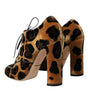 Dolce & Gabbana Brown Leopard Hair Lace Up Booties Shoes