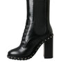 Dolce & Gabbana Black Leather Studded Lace Up Boots Shoes