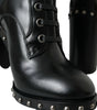 Dolce & Gabbana Black Leather Studded Lace Up Boots Shoes