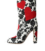 Dolce & Gabbana White Floral Hearts Leather High Boots Shoes