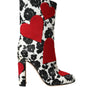 Dolce & Gabbana White Floral Hearts Leather High Boots Shoes