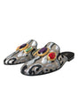 Dolce & Gabbana Gray Jacquard Crystal Mule Flat Sandals Shoes