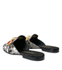 Dolce & Gabbana Gray Jacquard Crystal Mule Flat Sandals Shoes