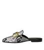Dolce & Gabbana Gray Jacquard Crystal Mule Flat Sandals Shoes