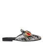 Dolce & Gabbana Gray Jacquard Crystal Mule Flat Sandals Shoes