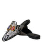Dolce & Gabbana Gray Jacquard Crystal Mule Flat Sandals Shoes