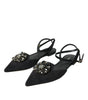 Dolce & Gabbana Black Leather Crystal Slingback Sandals Shoes