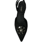 Dolce & Gabbana Black Leather Crystal Slingback Sandals Shoes