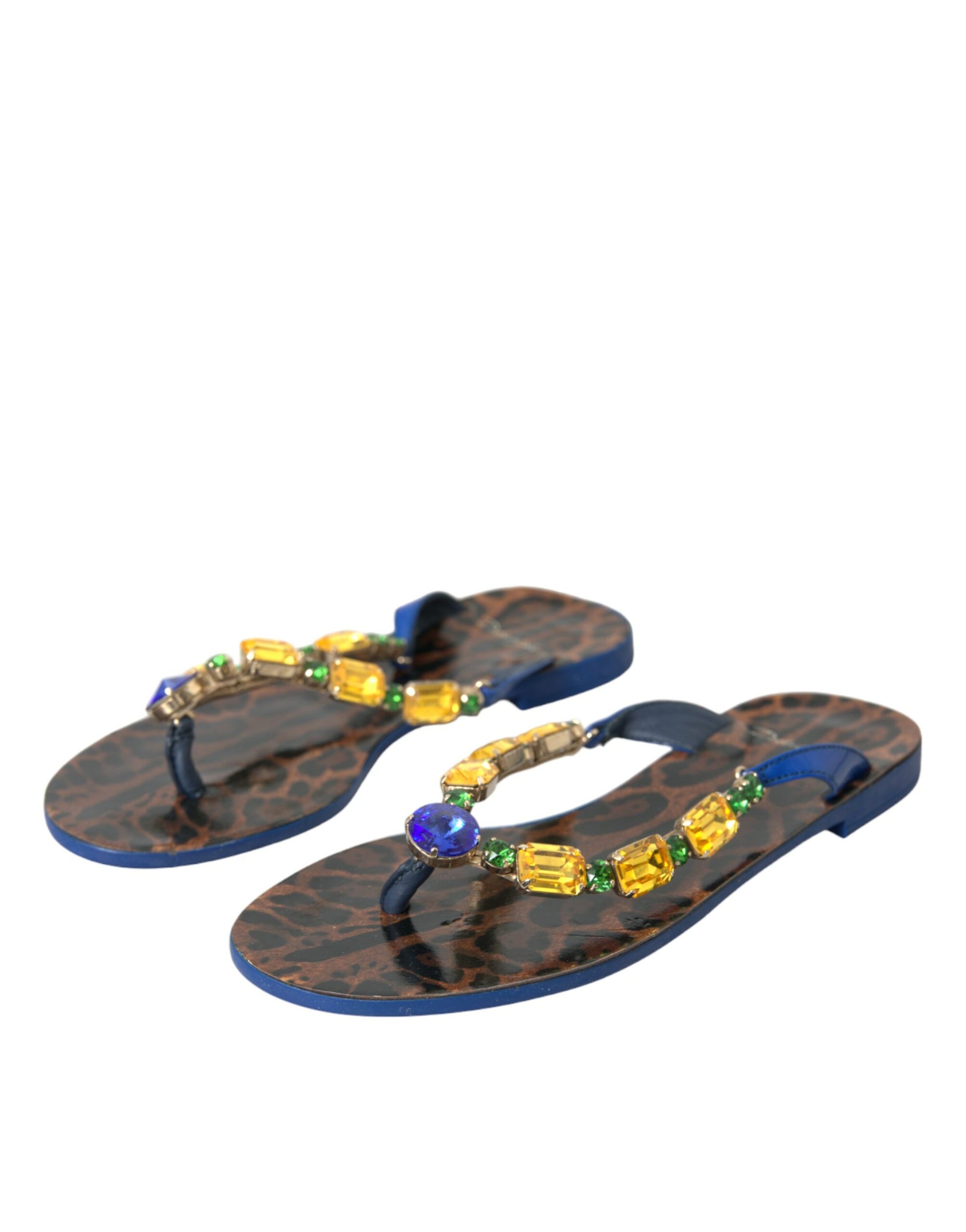 Chaussures de plage Dolce &amp; Gabbana en cuir de veau bleu cristal