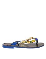 Chaussures de plage Dolce &amp; Gabbana en cuir de veau bleu cristal