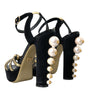 Dolce & Gabbana Black Gold Embellished Heels Sandals Shoes