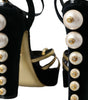 Dolce & Gabbana Black Gold Embellished Heels Sandals Shoes