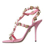 Dolce & Gabbana Pink Leather Embellished Heels Sandals Shoes