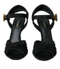 Dolce & Gabbana Black Suede Embellished Heels Sandals Shoes