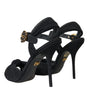 Dolce & Gabbana Black Suede Embellished Heels Sandals Shoes