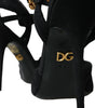 Dolce & Gabbana Black Suede Embellished Heels Sandals Shoes