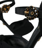 Dolce & Gabbana Black Suede Embellished Heels Sandals Shoes