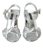 Dolce & Gabbana Silver Lambskin Leather Heels Sandals Shoes