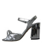 Dolce & Gabbana Silver Lambskin Leather Heels Sandals Shoes