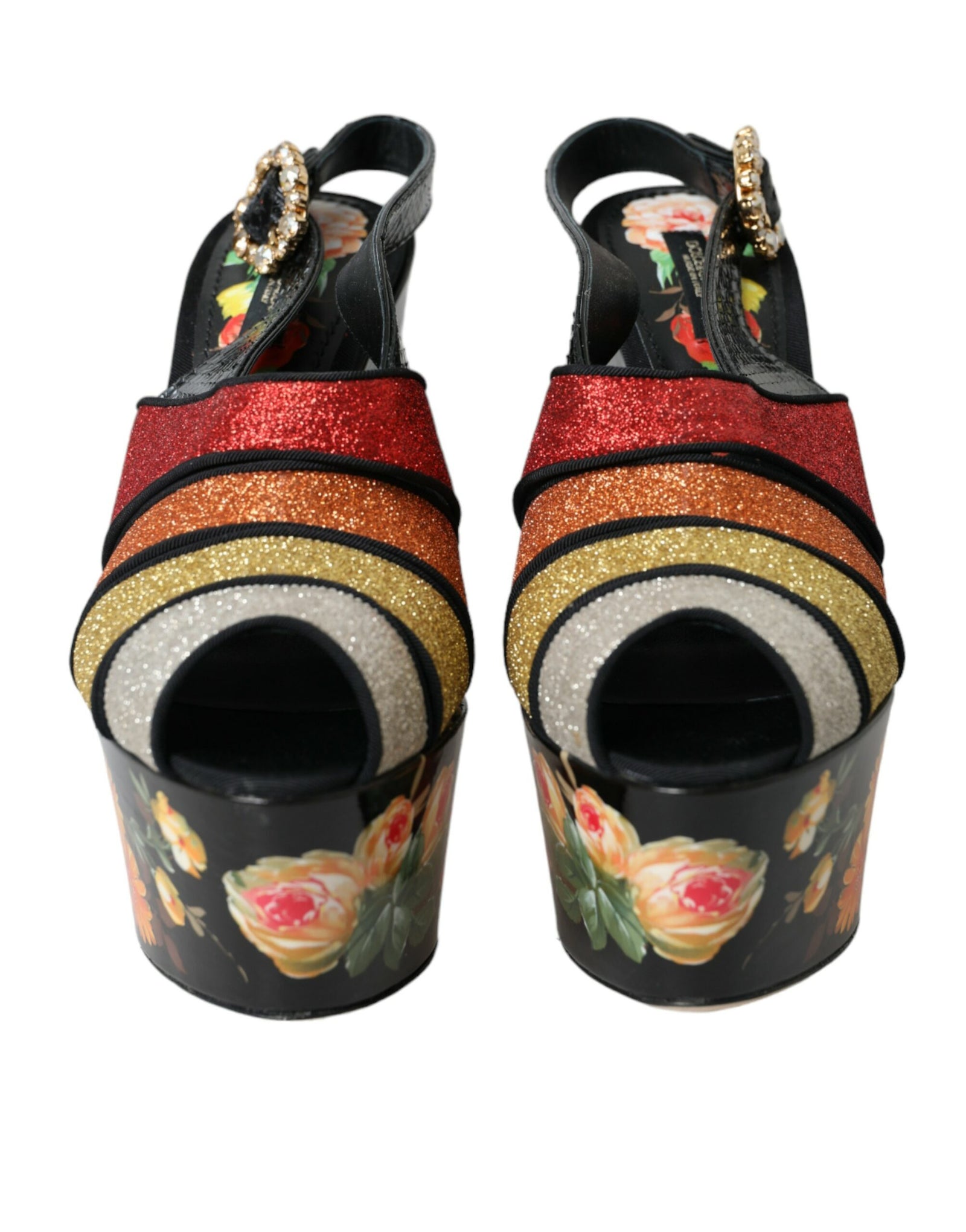 Sandales à plateforme en cristal floral multicolore Dolce &amp; Gabbana