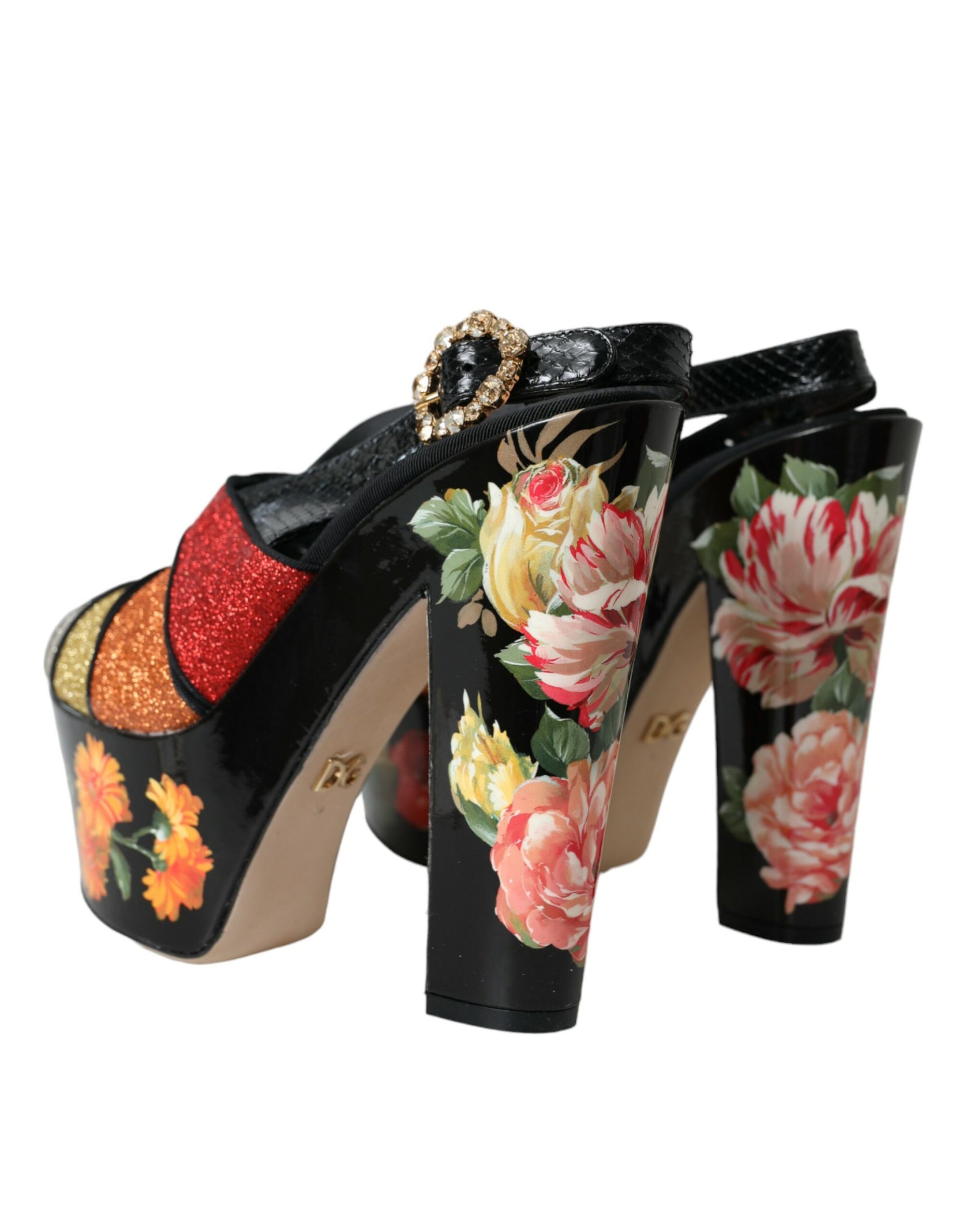 Sandales à plateforme en cristal floral multicolore Dolce &amp; Gabbana
