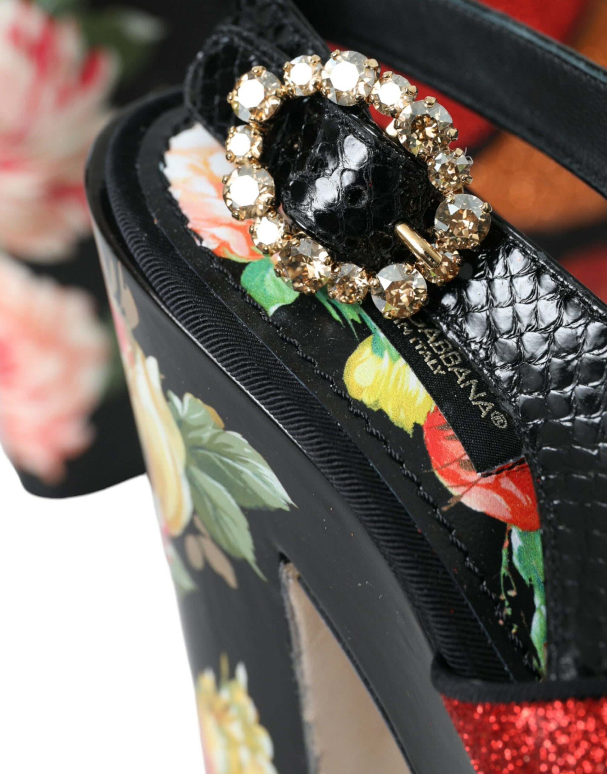 Sandales à plateforme en cristal floral multicolore Dolce &amp; Gabbana