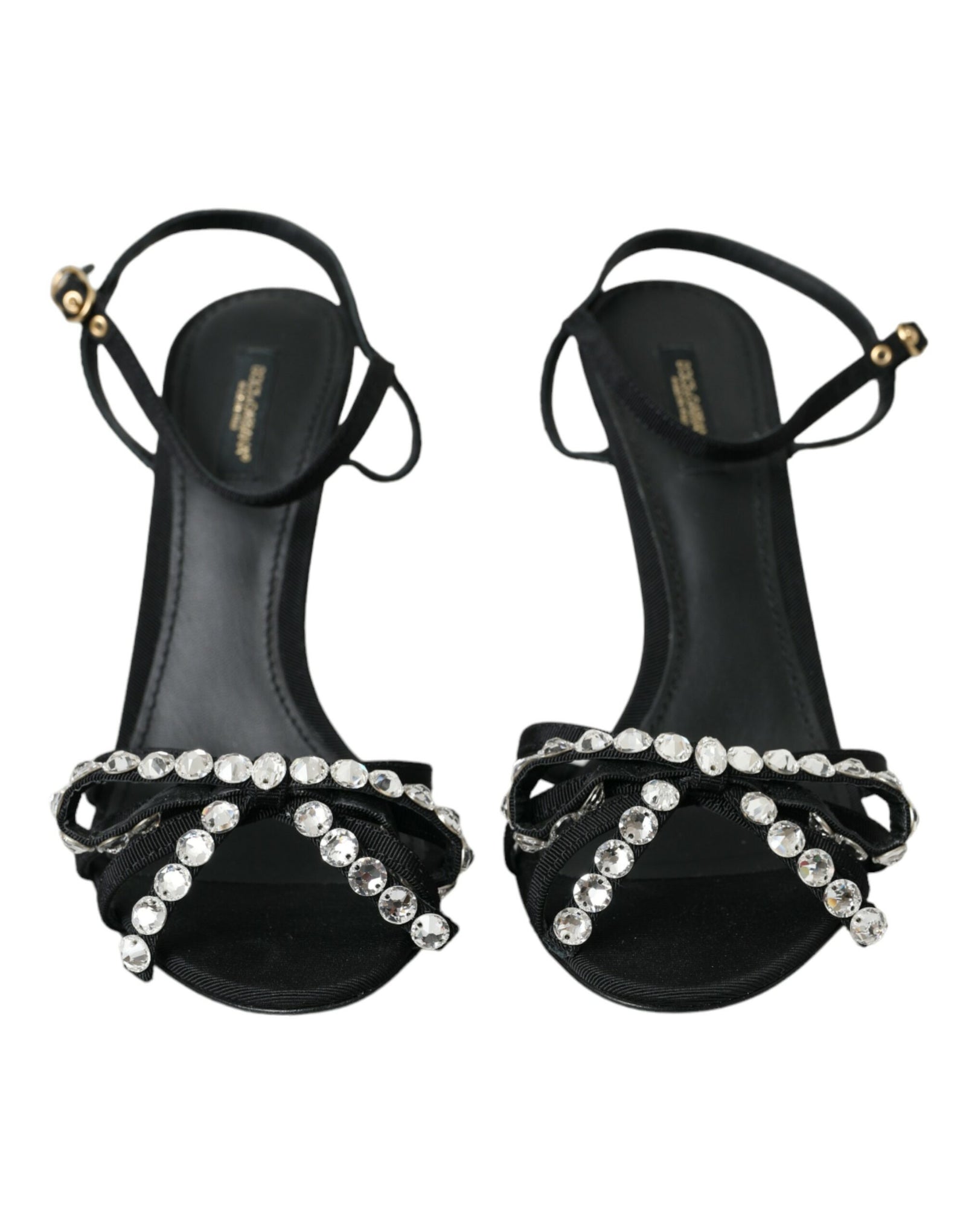 Sandales à talons en viscose noire avec nœud en cristal Dolce &amp; Gabbana