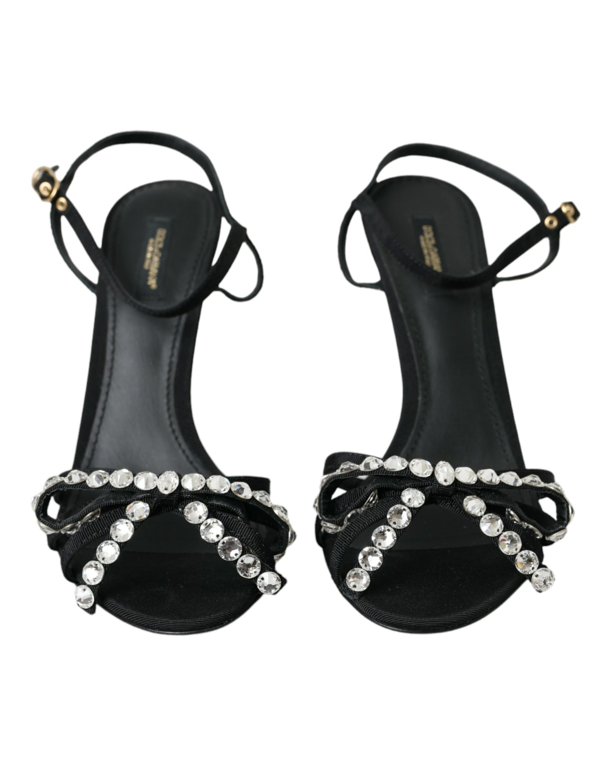 Sandales à talons en viscose noire avec nœud en cristal Dolce &amp; Gabbana