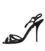 Sandales à talons en viscose noire avec nœud en cristal Dolce &amp; Gabbana