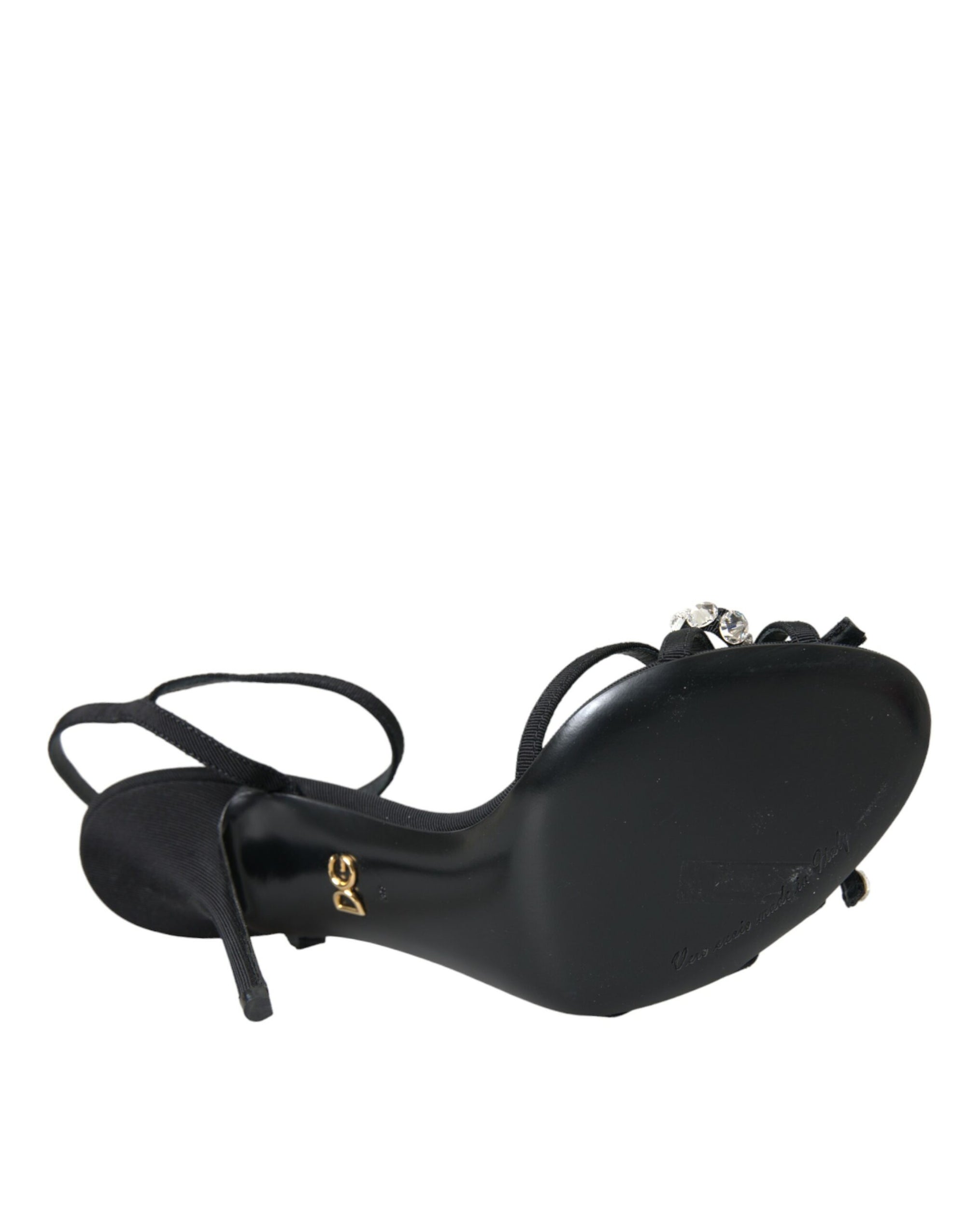 Sandales à talons en viscose noire avec nœud en cristal Dolce &amp; Gabbana