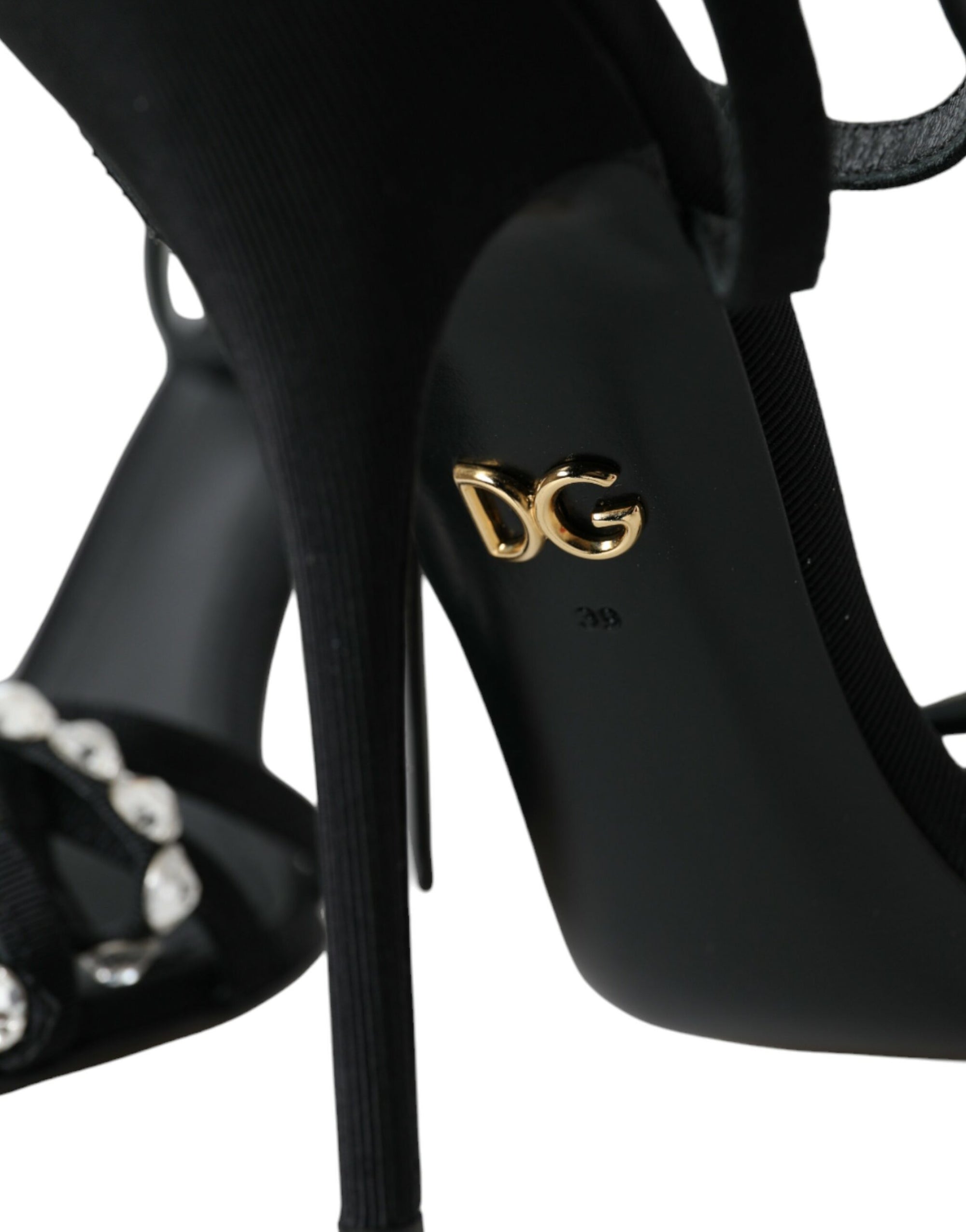 Sandales à talons en viscose noire avec nœud en cristal Dolce &amp; Gabbana