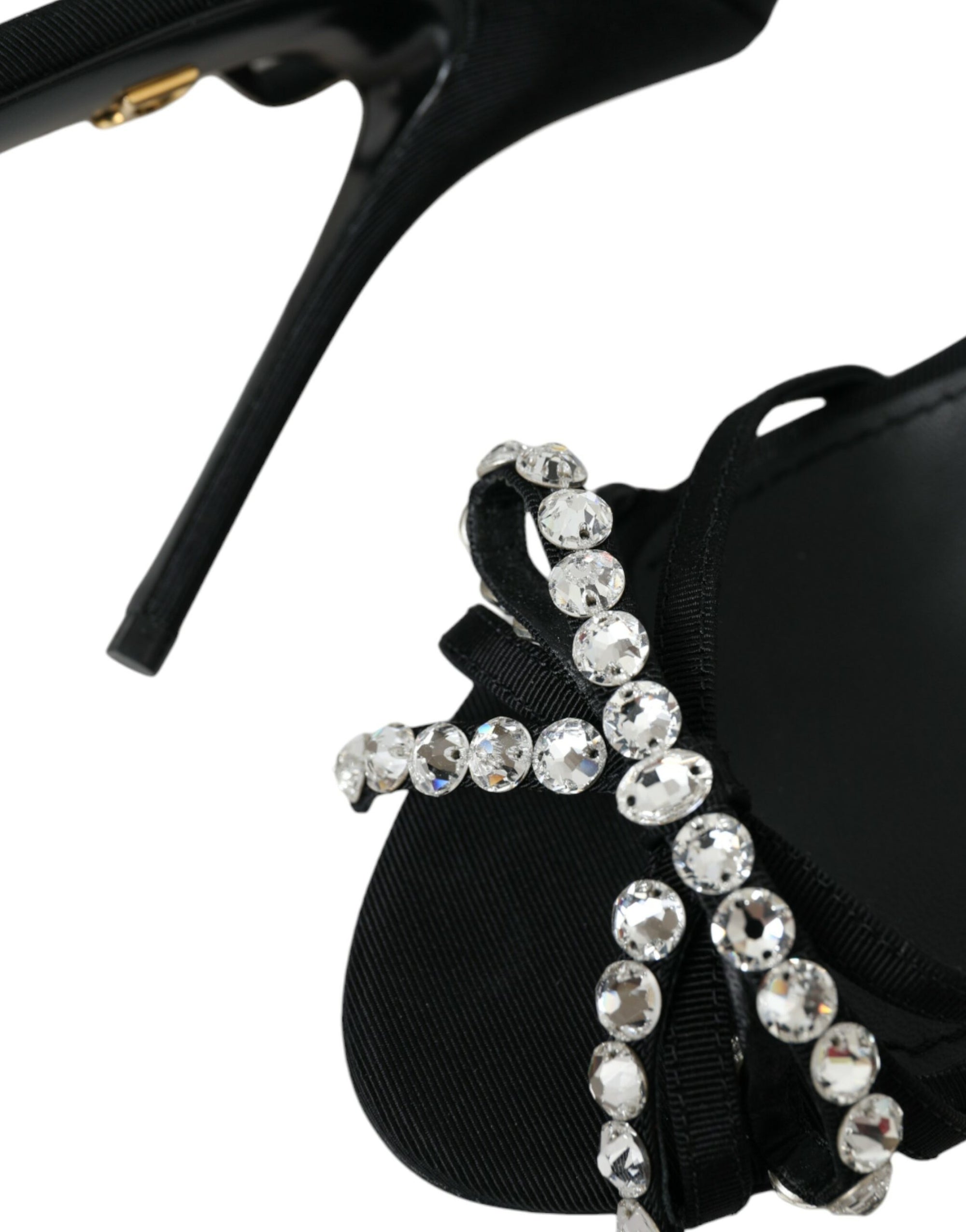 Sandales à talons en viscose noire avec nœud en cristal Dolce &amp; Gabbana