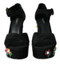 Sandales à talons et bride cheville à fleurs noires Dolce &amp; Gabbana