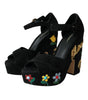 Sandales à talons et bride cheville à fleurs noires Dolce &amp; Gabbana