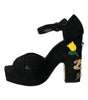 Sandales à talons et bride cheville à fleurs noires Dolce &amp; Gabbana