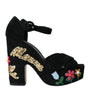 Sandales à talons et bride cheville à fleurs noires Dolce &amp; Gabbana