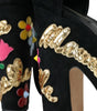 Sandales à talons et bride cheville à fleurs noires Dolce &amp; Gabbana