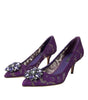 Dolce & Gabbana Purple Taormina Lace Crystal Heel Pumps Shoes