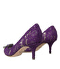 Dolce & Gabbana Purple Taormina Lace Crystal Heel Pumps Shoes
