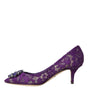 Dolce & Gabbana Purple Taormina Lace Crystal Heel Pumps Shoes